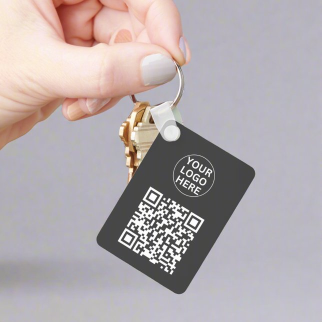 Grey QR Code & Business Logo l Modern Promotional  Key Ring (Creator Uploaded)