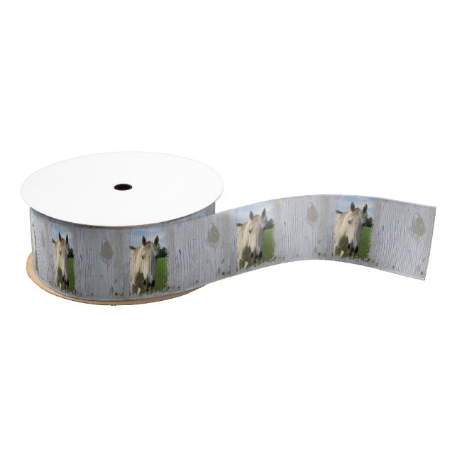 Grey Quarter Horse on Whitewashed Board Grosgrain Ribbon (Spool)