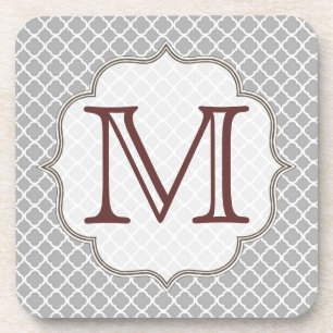 Grey Quarterfoil Latti Monogram Drink Coaster