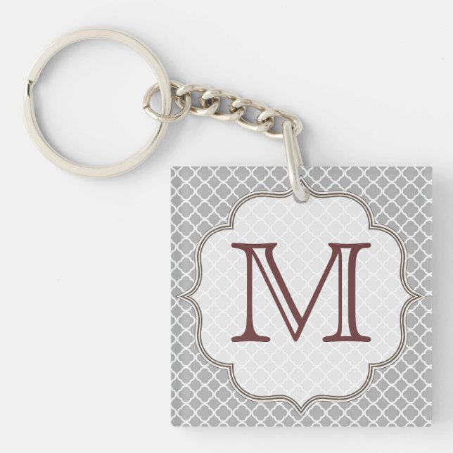 Grey Quarterfoil Latti Monogram Initial Key Chain (Front)