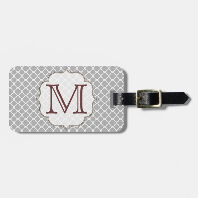 Grey Quarterfoil Latti Monogram Luggage Tag (Front Horizontal)