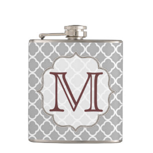 Grey Quarterfoil Latti Monogram Whiskey Flask