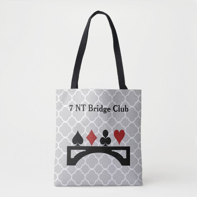 Grey Quatrefoil Bridge Card Game Tote Bag (Front)