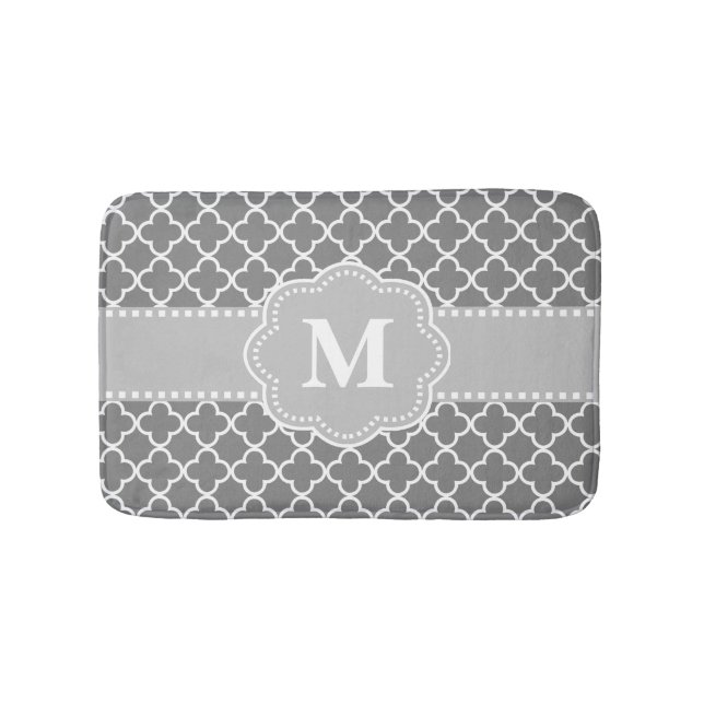 Grey Quatrefoil Chevron Monogram Bathmat (Front)