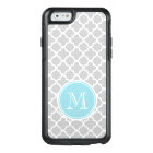 Grey Quatrefoil Pattern, Blue Monogram