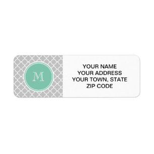 Grey Quatrefoil Pattern, Mint Green Monogram