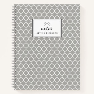 Grey Quatrefoil Pattern Personalised Notebook