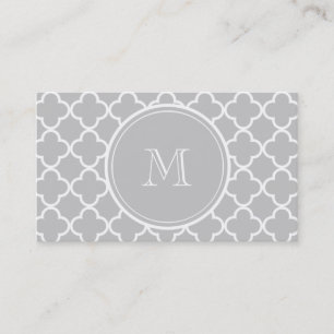 Grey Quatrefoil Pattern, Your Monogram Business Card