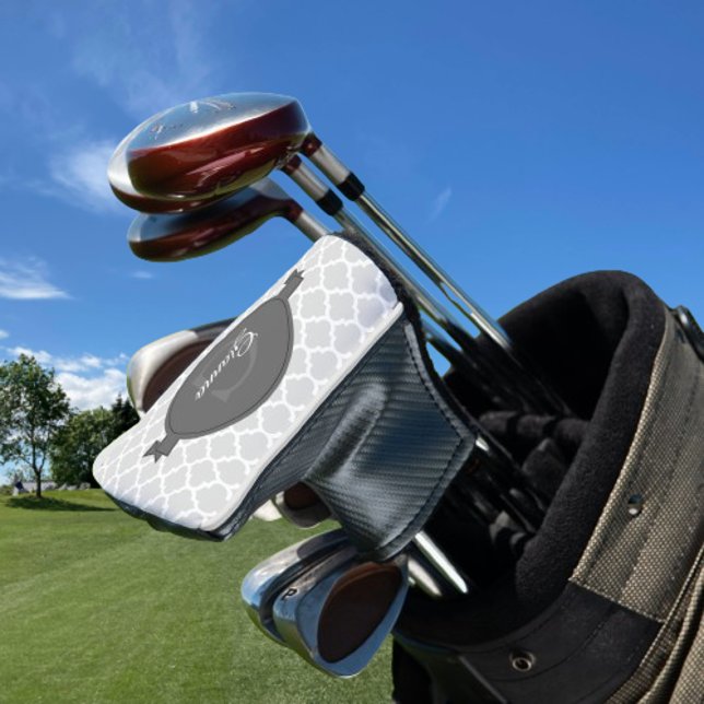 Grey Quatrefoil Personalised Golf Head Cover (Gray Quatrefoil Personalized Golf Head Cover)