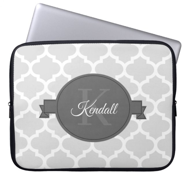 Grey Quatrefoil Personalised Laptop Sleeve (Front)