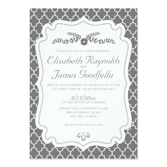 Grey Quatrefoil Wedding Invitations