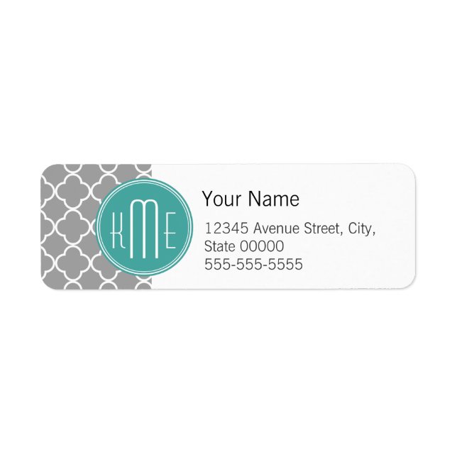 Grey Quatrefoil with Custom Mint Monogram (Front)