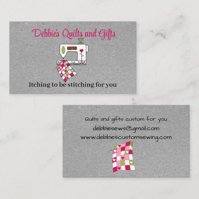 Grey Quilting with Sewing Machine Business Card (Front/Back)