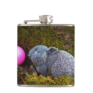 Grey rabbit / bunny and pink golf ball hip flask