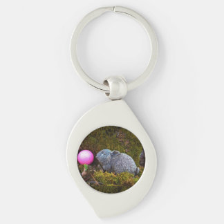 Grey rabbit / bunny and pink golf ball key ring