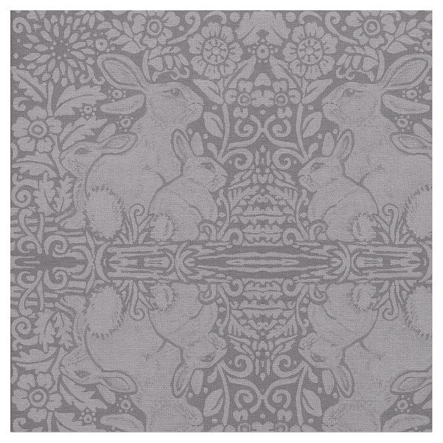 Grey Rabbit Family Designer Tiled Fabric for Decor (Close Up)