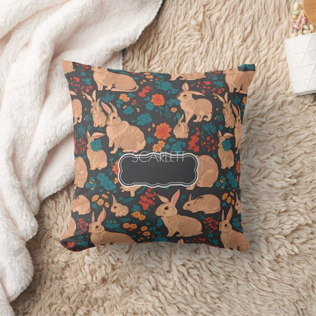 Grey Rabbit Mosaic Colourful Personalised Pattern Cushion (Blanket)