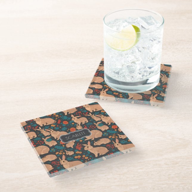 Grey Rabbit Mosaic Colourful Personalised Pattern Glass Coaster (Angled)