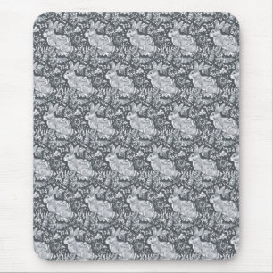 Grey Rabbit Pattern Woodland Bird Floral Foliage Mouse Mat