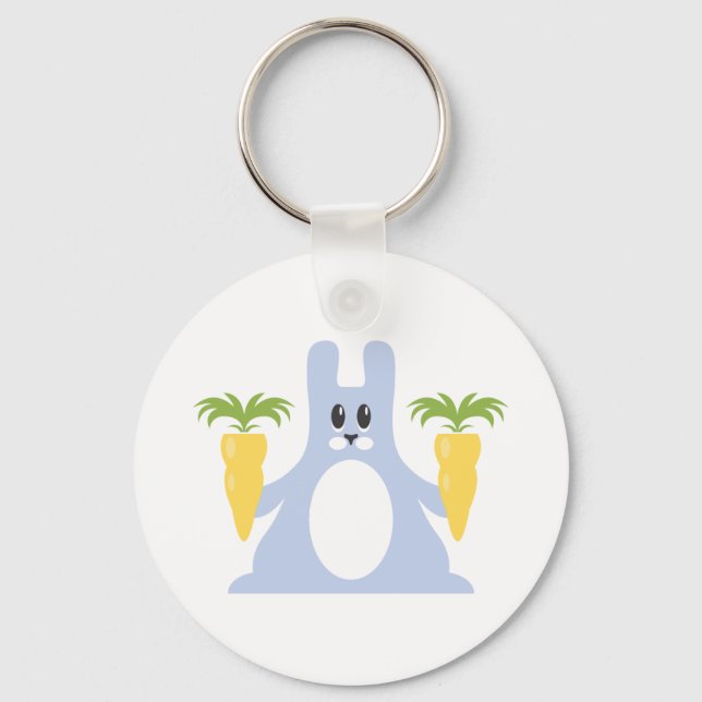 Grey Rabbit with Carrots Key Ring (Front)