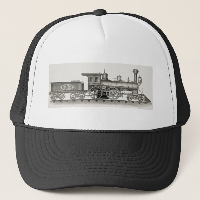 Grey Railroad Steam Engine Vintage Trucker Hat (Front)