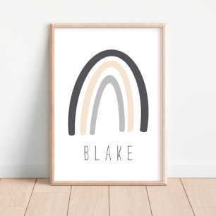 Grey Rainbow Name Nursery Decor Poster