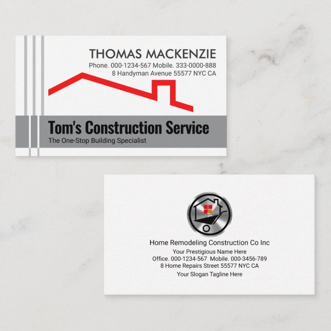 Grey Re-bar Lines Concrete Layer Red Roof Business Card (Front/Back)
