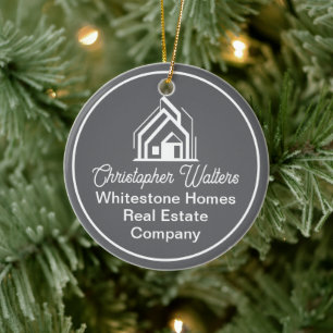 Grey Real Estate Company Custom Realtor Christmas Ceramic Tree Decoration