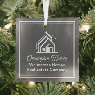 Grey Real Estate Company Custom Realtor Christmas Glass Tree Decoration