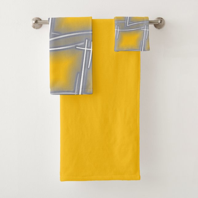 Grey Rectangular Abstract Art  Bath Towel Set (Insitu)