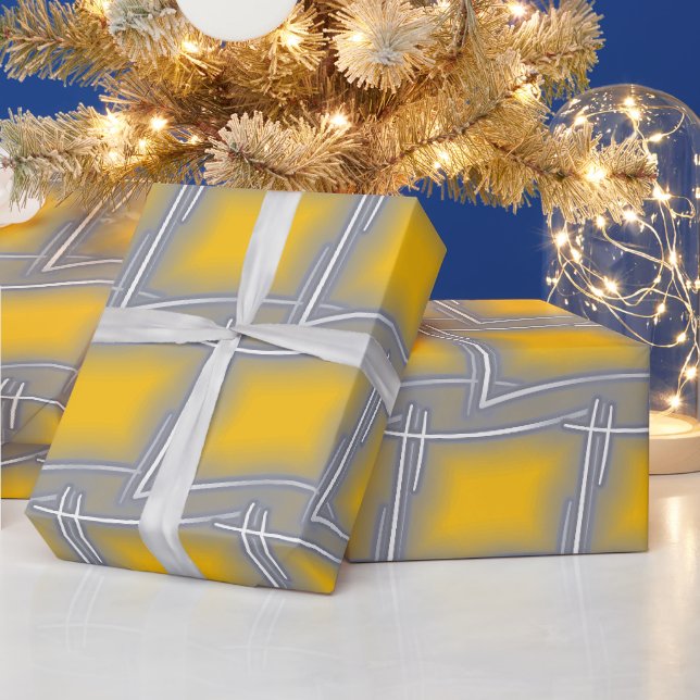 Grey Rectangular Abstract Art  Wrapping Paper (Holidays)
