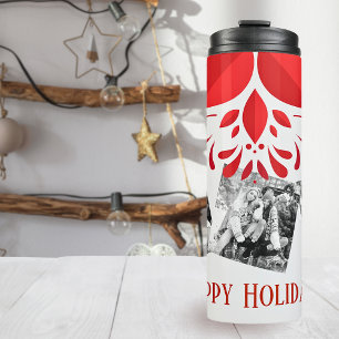 Grey Red 3 Photo Template Abstract Christmas Thermal Tumbler
