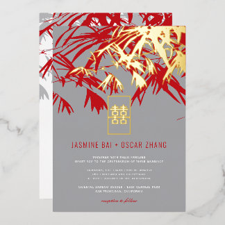 Grey & Red Bamboo Leaves Double Xi Chinese Wedding