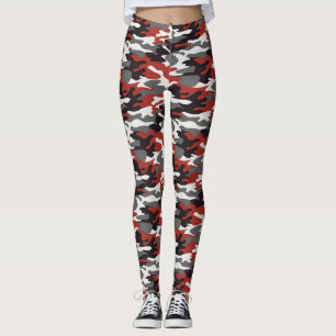 Grey, Red, Black & White Camouflage Leggings