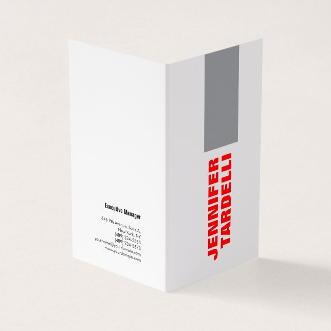 Grey Red Bold Minimalist Modern Professional Business Card (Outside)