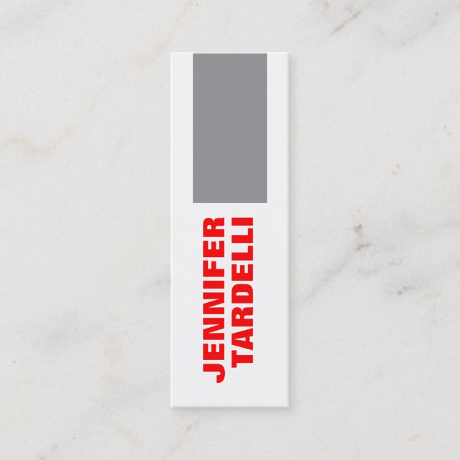 Grey Red Bold Minimalist Modern Professional Mini Business Card (Front)