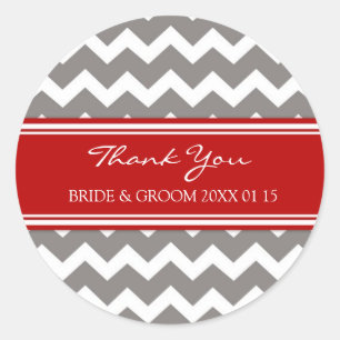 Grey Red Chevron Thank You Wedding Favour Tags