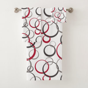 Grey Red Circles white Bath Towel Set