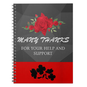 Grey Red Floral Abstract Elegant Modern Cute Hot  Notebook