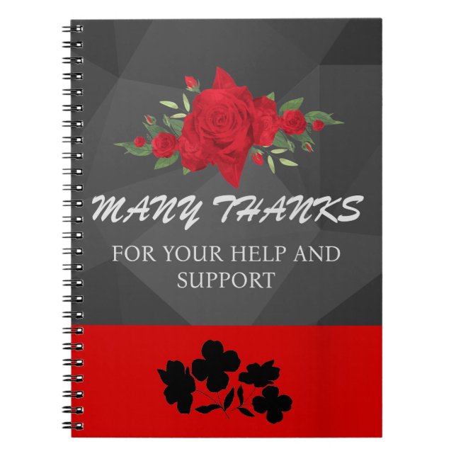 Grey Red Floral Abstract Elegant Modern Cute Hot  Notebook (Front)