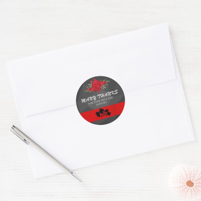 Grey Red Floral Gradient Elegant Modern Cute   Classic Round Sticker (Envelope)