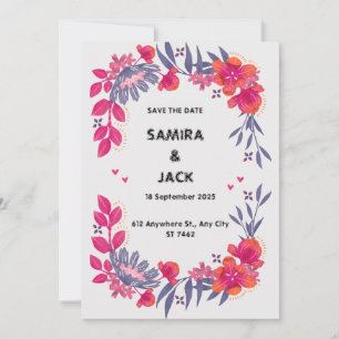 Grey Red Floral Wedding Invitation