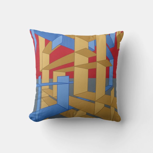 Grey, Red, Gold Throw Pillow (Front)