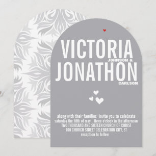 Grey Red Heart Grey Floral Typography Wedding Invitation