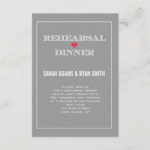 Grey Red Heart Wedding Rehearsal Dinner Invites