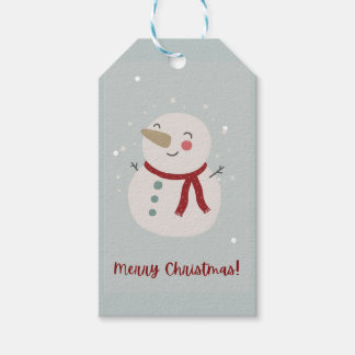 Grey Red Illustrative Snowman Christmas Gift Tag