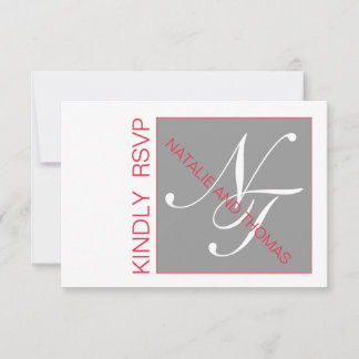 GREY RED INITIALS INTERTWINED WEDDING RSVP CARD