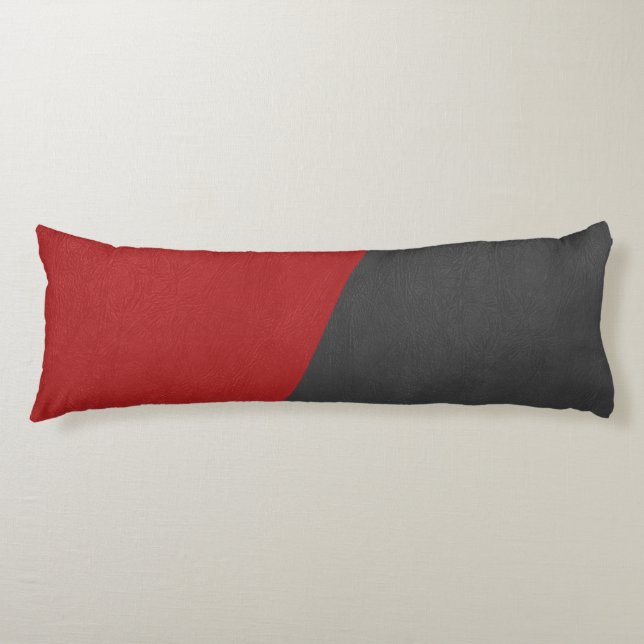 Grey & red leather geometric design body cushion (Front)
