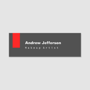 Grey Red Minimalist Modern Plain Remarkable Name Tag