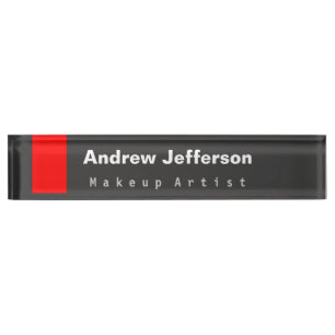 Grey Red Minimalist Modern Plain Remarkable Nameplate